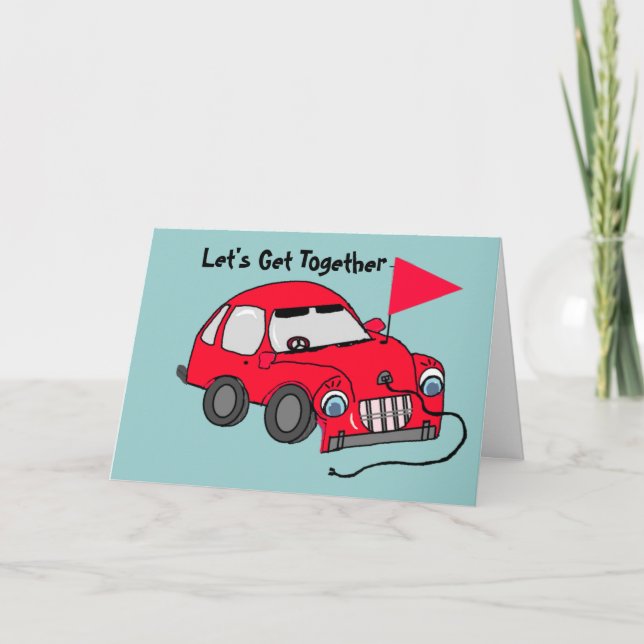 Tarjeta de cumpleaños de coche eléctrico rojo (Anverso)
