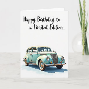 Tarjeta de cumpleaños de coche vintage dulce