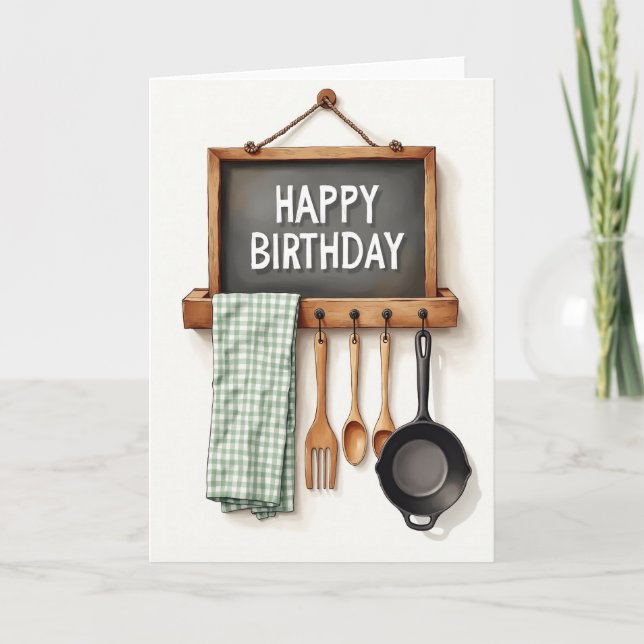 Tarjeta de cumpleaños de cocina rústica (Anverso)