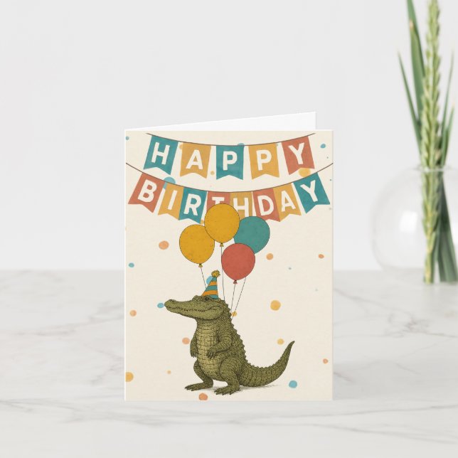 Tarjeta de cumpleaños de cocodrilo - Animal Fiesta (Anverso)