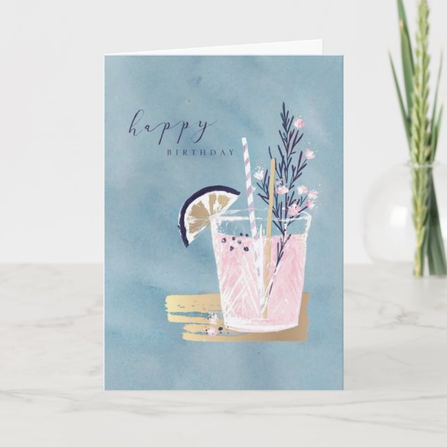 Tarjeta de cumpleaños de cóctel con acuarela linda (Anverso)