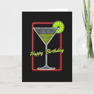 Tarjeta de cumpleaños de cóctel de neón