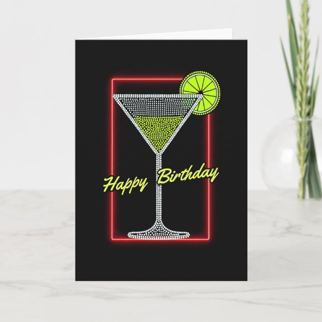 Tarjeta de cumpleaños de cóctel de neón (Anverso)