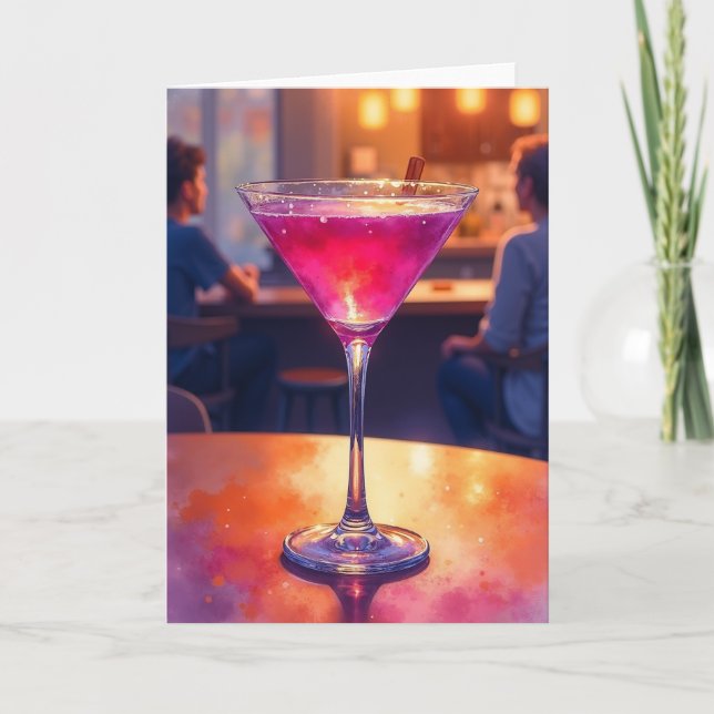 Tarjeta de cumpleaños de cóctel magenta (Anverso)