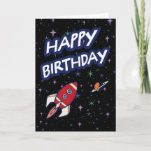 Tarjeta de cumpleaños de cohete espacial para niño