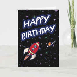 Tarjeta de cumpleaños de cohete espacial para niño