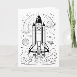 Tarjeta de cumpleaños de cohete para niños - ¡COLO