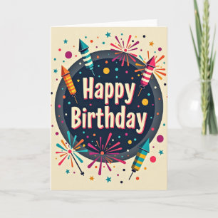 Tarjeta de cumpleaños de cohetes coloridos
