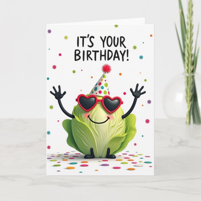 Tarjeta de cumpleaños de col repolluda caprichosa (Anverso)
