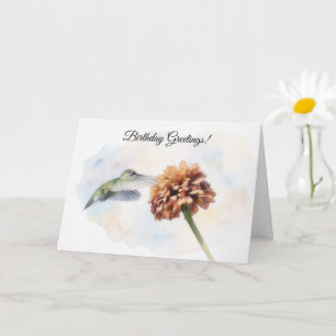 Tarjeta de cumpleaños de colibrí y flor bonita