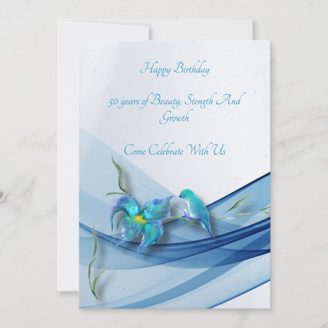 Tarjeta de cumpleaños de colibrí y ola azul (Anverso)