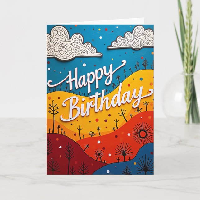 Tarjeta de cumpleaños de colinas en capas (Anverso)
