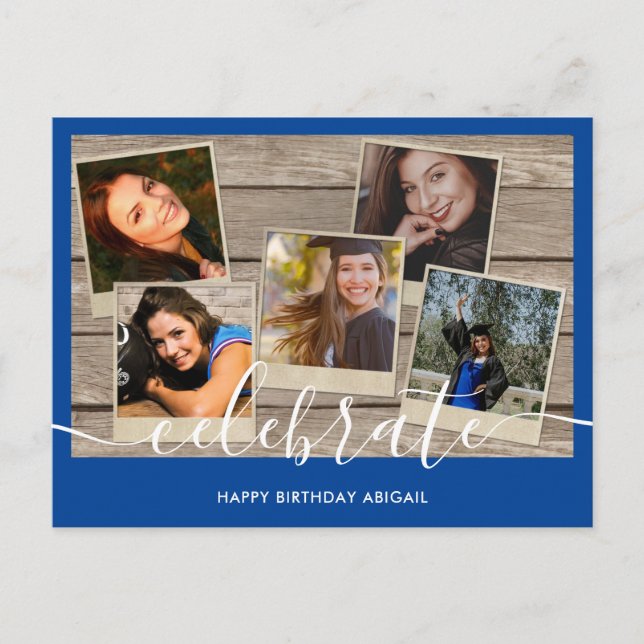 Tarjeta de cumpleaños de Collage de fotos azul mod (Anverso)