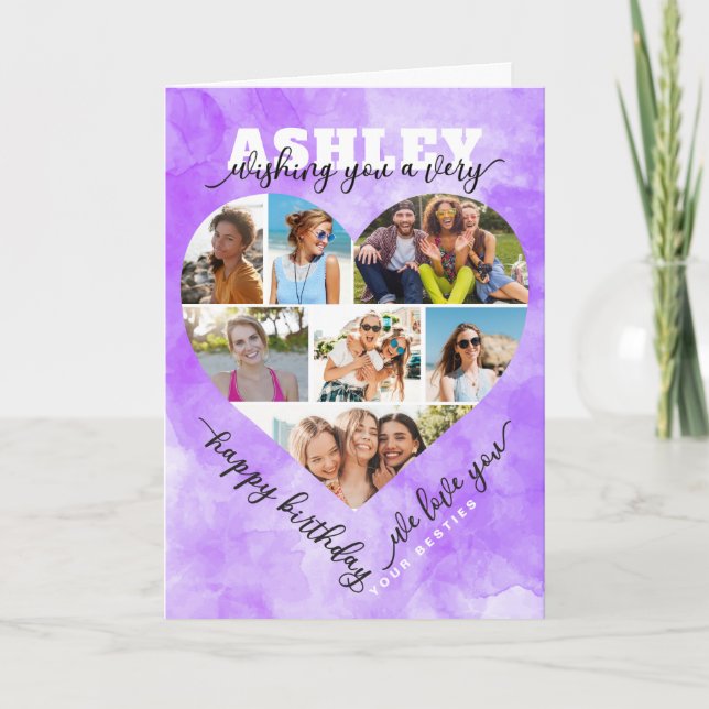 Tarjeta de cumpleaños de Collage de fotos cardíaco (Anverso)