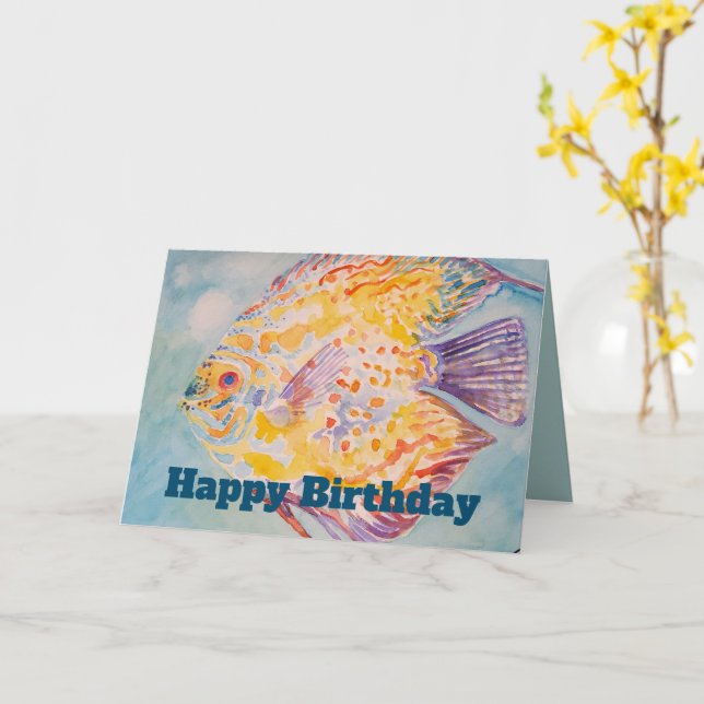 Tarjeta de cumpleaños de color arcoiris para peces (flor amarilla)