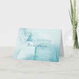 Tarjeta de cumpleaños de color azul y blanco minim