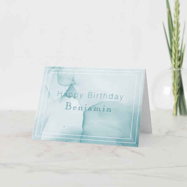 Tarjeta de cumpleaños de color azul y blanco minim (Anverso)
