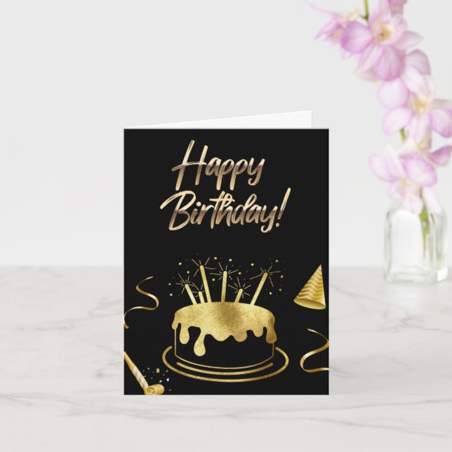 Tarjeta de cumpleaños de color negro y oro (Orquídea)