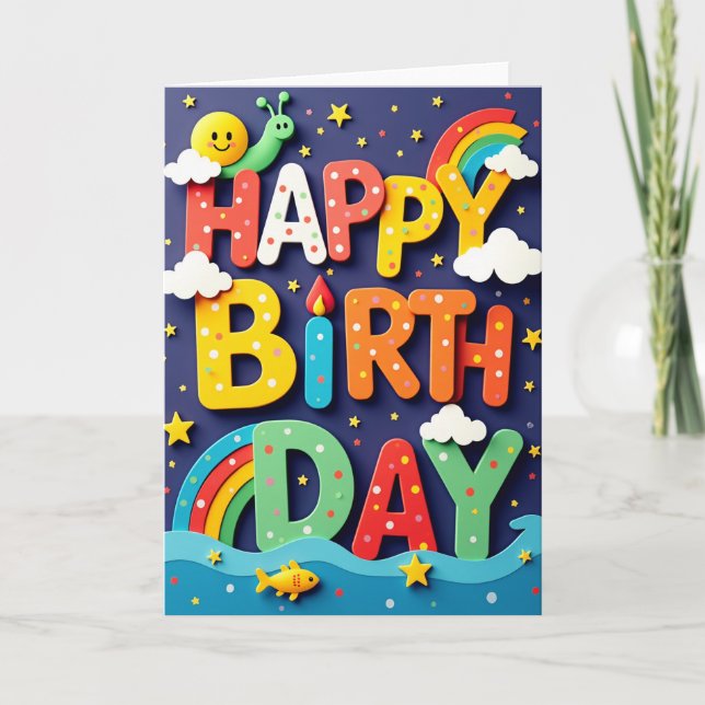 Tarjeta de cumpleaños de colores apilados (Anverso)