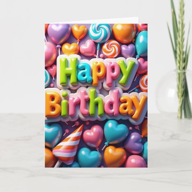 Tarjeta de cumpleaños de colores de dulces (Anverso)