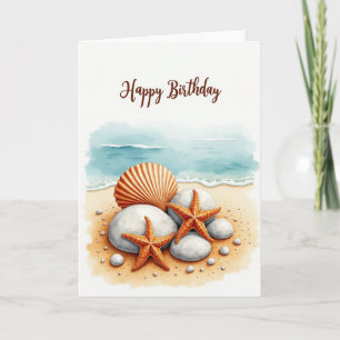 Tarjeta de cumpleaños de concha en la orilla del m