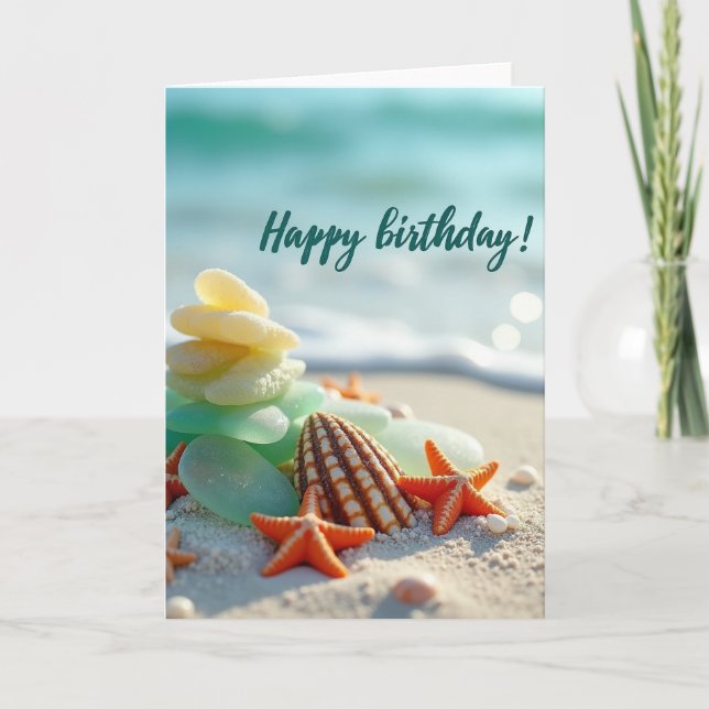 Tarjeta de cumpleaños de conchas costeras dulces (Anverso)