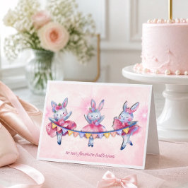 Tarjeta de cumpleaños de conejitas bailarinas rosa