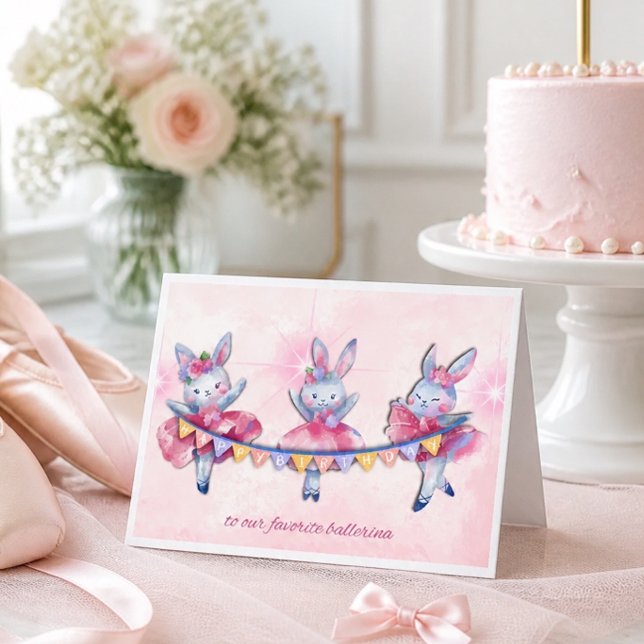 Tarjeta de cumpleaños de conejitas bailarinas rosa (Subido por el creador)