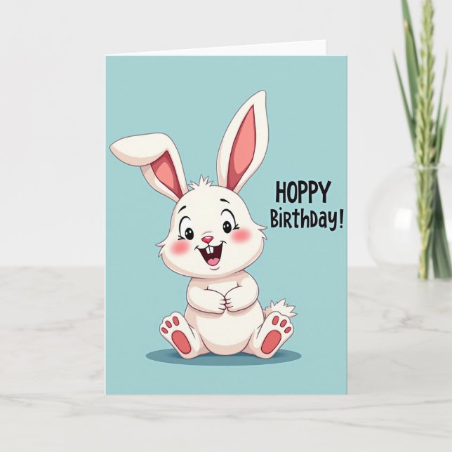 Tarjeta de cumpleaños de conejito alegre (Anverso)