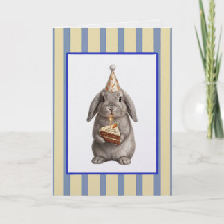 Tarjeta de cumpleaños de conejito lindo con pastel