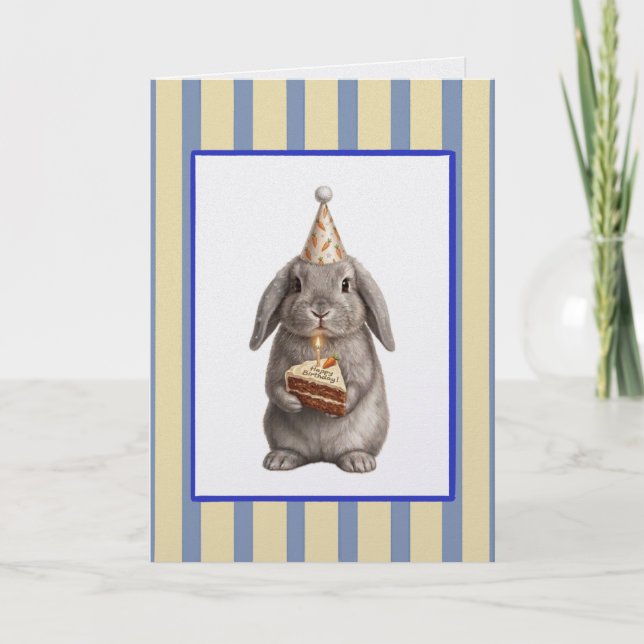 Tarjeta de cumpleaños de conejito lindo con pastel (Anverso)