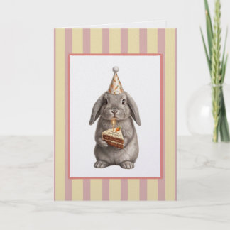 Tarjeta de cumpleaños de conejito lindo con pastel