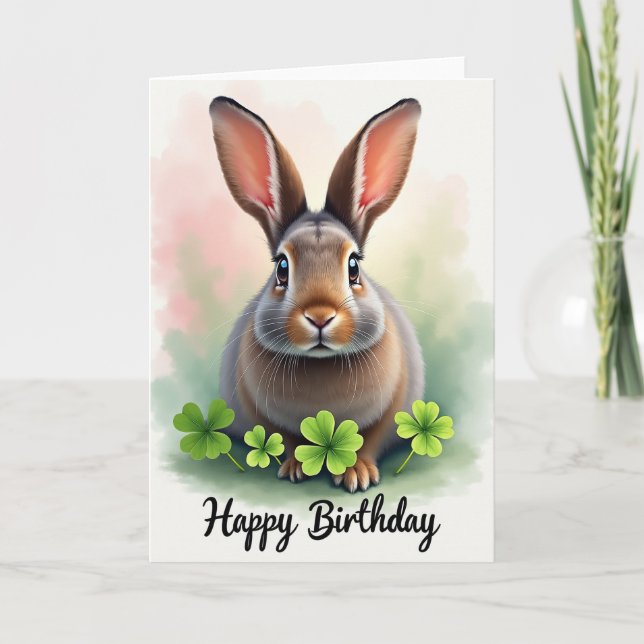 Tarjeta de cumpleaños de conejo alegre (Anverso)