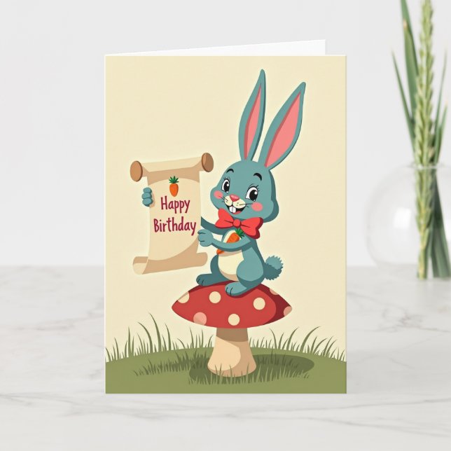 Tarjeta de cumpleaños de conejo azul verdoso (Anverso)
