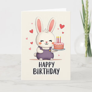 Tarjeta de cumpleaños de conejo con pastel dulce