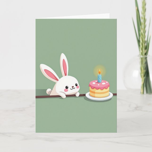 Tarjeta de cumpleaños de conejo curioso (Anverso)