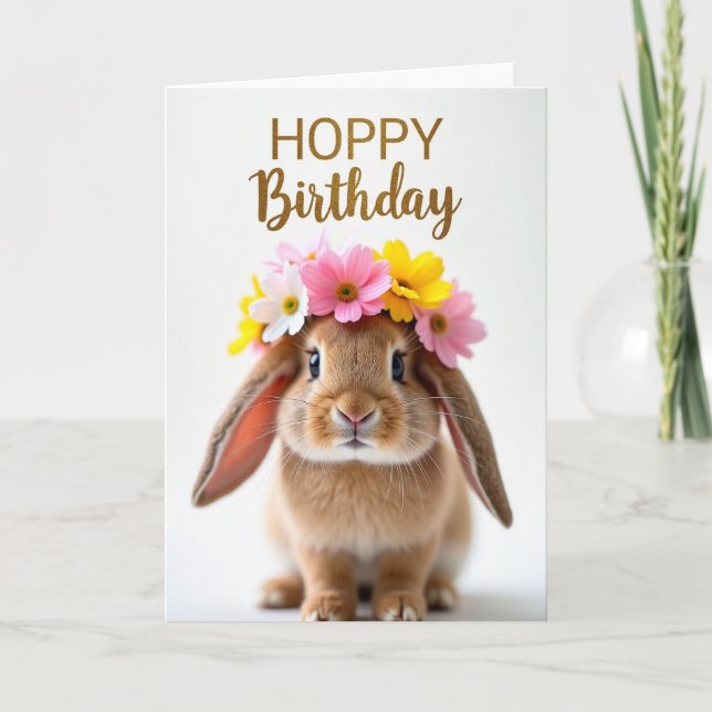 Tarjeta de cumpleaños de conejo floral (Anverso)