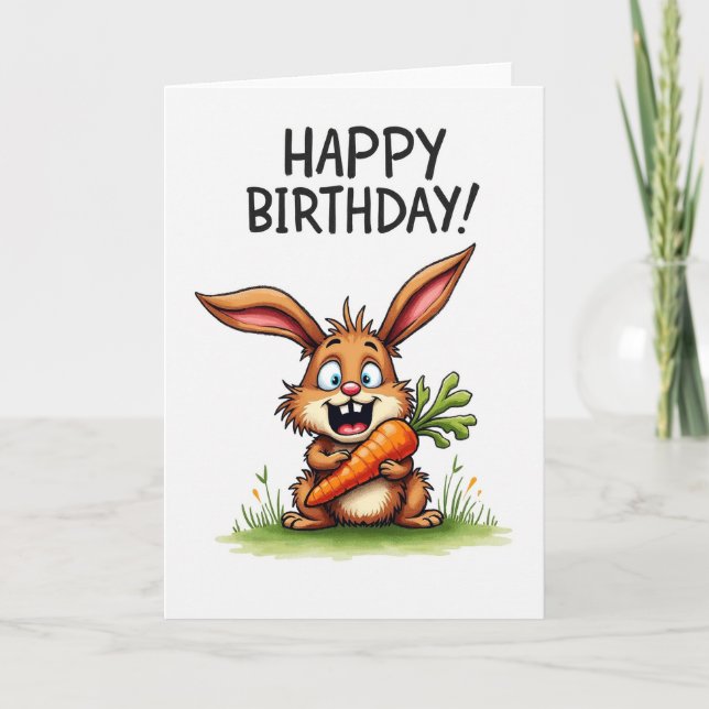 Tarjeta de cumpleaños de conejo juguetón (Anverso)