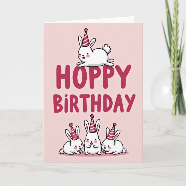 Tarjeta de cumpleaños de conejo rosa (Anverso)
