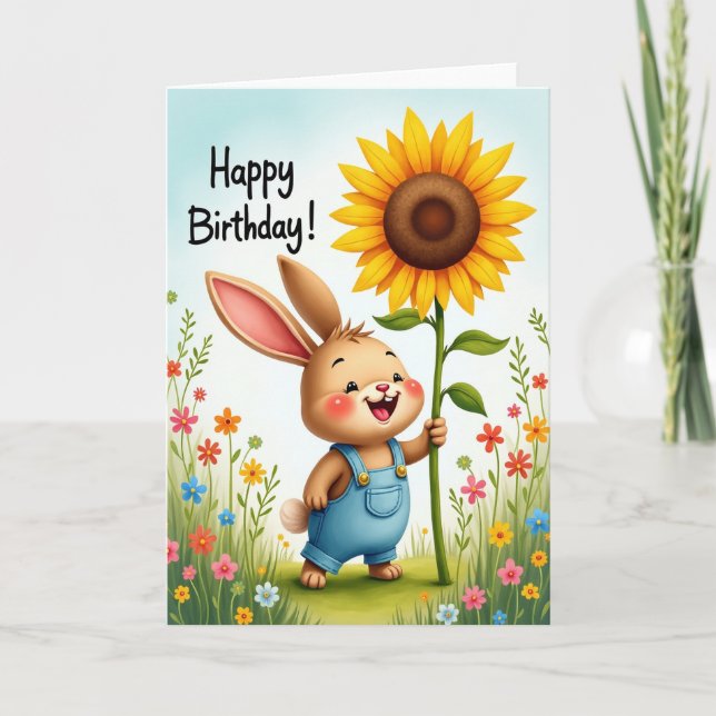 Tarjeta de cumpleaños de conejo sonriente (Anverso)