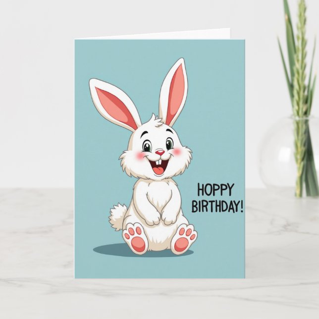 Tarjeta de cumpleaños de conejo sonriente (Anverso)