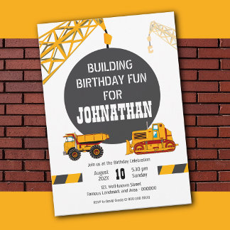 Tarjeta de cumpleaños de construcción para niños c