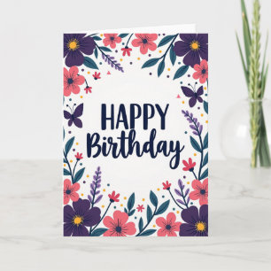 Tarjeta de cumpleaños de coral y ciruela