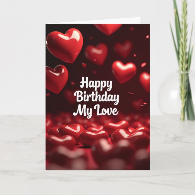 Tarjeta de cumpleaños de corazones de rubí (Anverso)