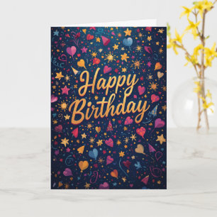 Tarjeta de cumpleaños de Corazones Estrellas Color