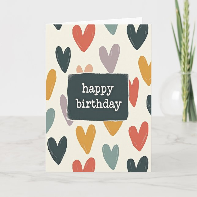 Tarjeta de cumpleaños de corazones pintados con el (Anverso)