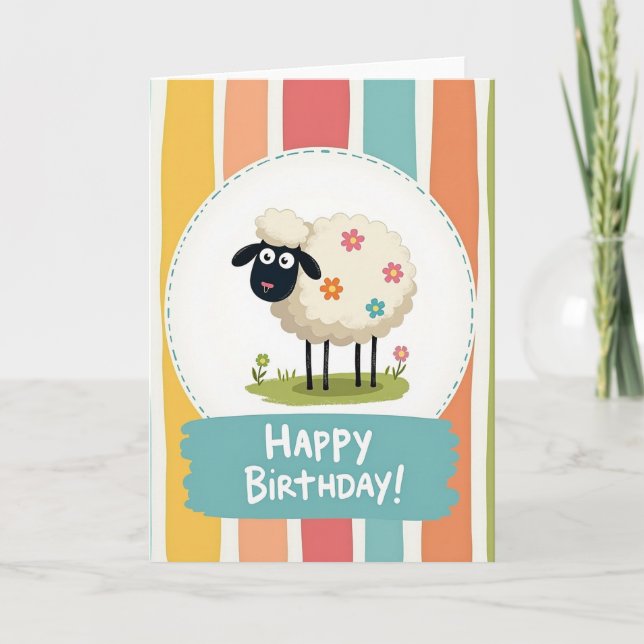 Tarjeta de cumpleaños de cordero floral (Anverso)