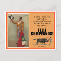 TARJETA DE CUMPLEAÑOS DE CORRIDA DE TOROS