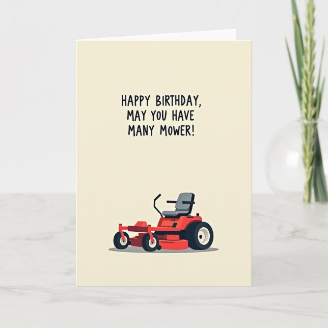 Tarjeta de cumpleaños de cortadora de césped roja (Anverso)