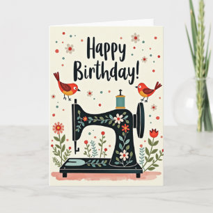 Tarjeta de cumpleaños de costura floral